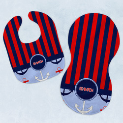 Classic Anchor & Stripes Baby Bib & Burp Set w/ Name or Text
