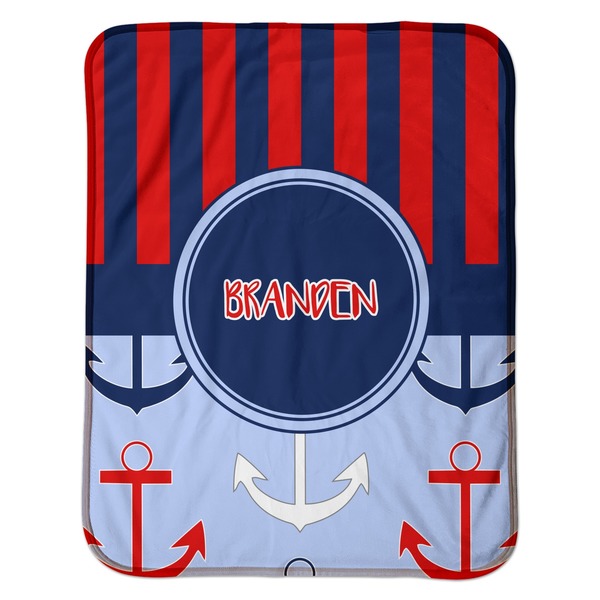 Classic Anchor & Stripes Baby Sherpa Blanket - Flat