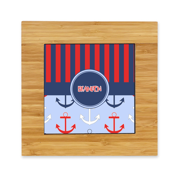 Custom Classic Anchor & Stripes Bamboo Trivet with Ceramic Tile Insert (Personalized)