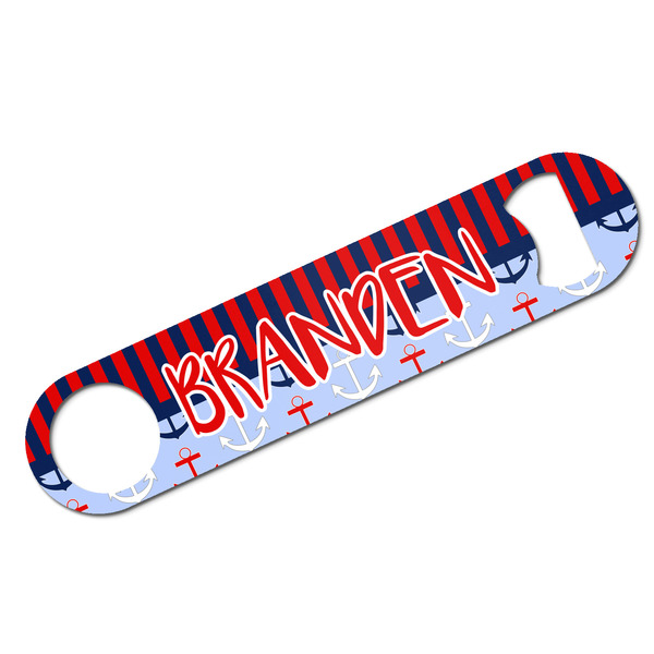 Custom Classic Anchor & Stripes Bar Bottle Opener w/ Name or Text