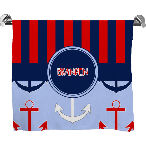Custom Classic Anchor & Stripes Bath Towel (Personalized)