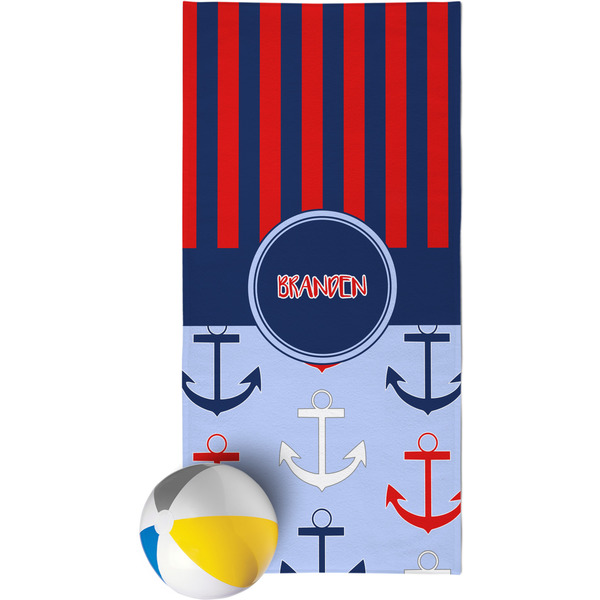 Custom Classic Anchor & Stripes Beach Towel (Personalized)