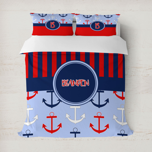 Custom Classic Anchor & Stripes Duvet Cover Set - Full / Queen (Personalized)