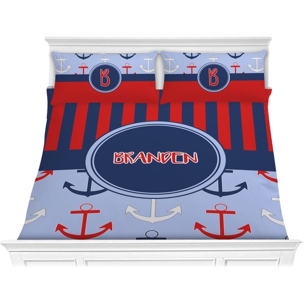 Custom Classic Anchor & Stripes Comforter Set - King (Personalized)