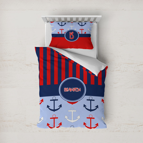 Custom Classic Anchor & Stripes Duvet Cover Set - Twin (Personalized)