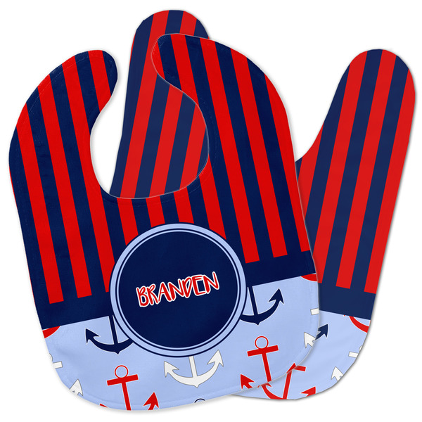 Custom Classic Anchor & Stripes Baby Bib w/ Name or Text