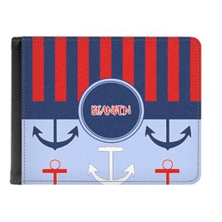 Classic Anchor & Stripes Genuine Leather Men's Bi-fold Wallet (Personalized)