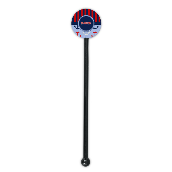 Classic Anchor & Stripes Black Plastic 5.5" Stir Stick - Round - Single Stick