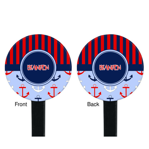 Classic Anchor & Stripes Black Plastic 7" Stir Stick - Double Sided - Round - Front & Back