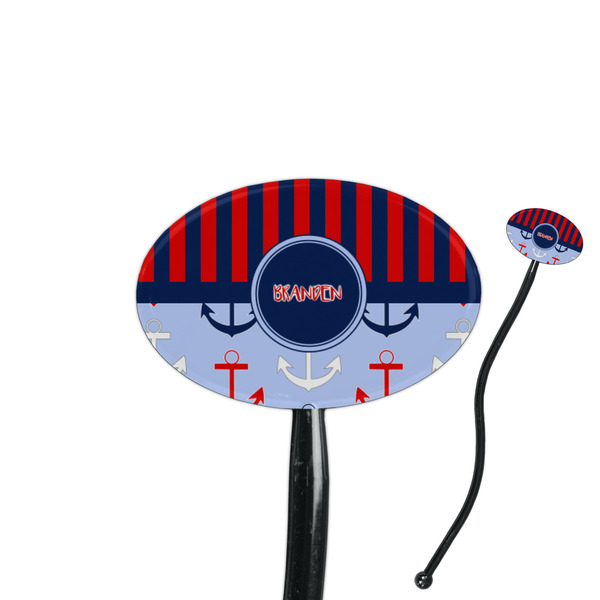 Custom Classic Anchor & Stripes 7" Oval Plastic Stir Sticks - Black - Single Sided (Personalized)