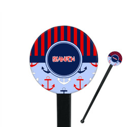Classic Anchor & Stripes 7" Round Plastic Stir Sticks - Black - Single Sided (Personalized)