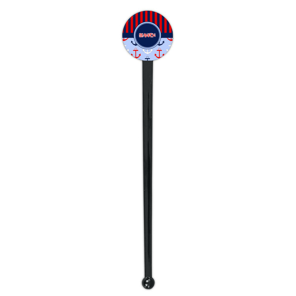 Classic Anchor & Stripes Black Plastic 7" Stir Stick - Round - Single Stick