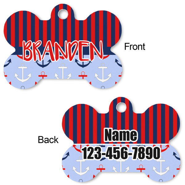 Classic Anchor & Stripes Bone Shaped Dog ID Tag - Large - Approval