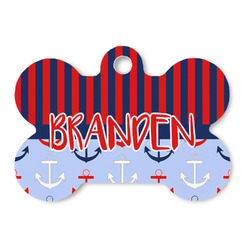 Classic Anchor & Stripes Bone Shaped Dog ID Tag (Personalized)