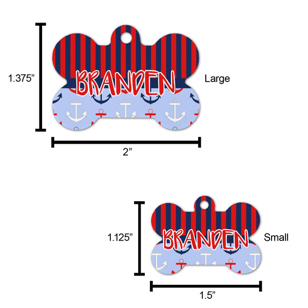 Classic Anchor & Stripes Bone Shaped Dog ID Tag - Large - Scale