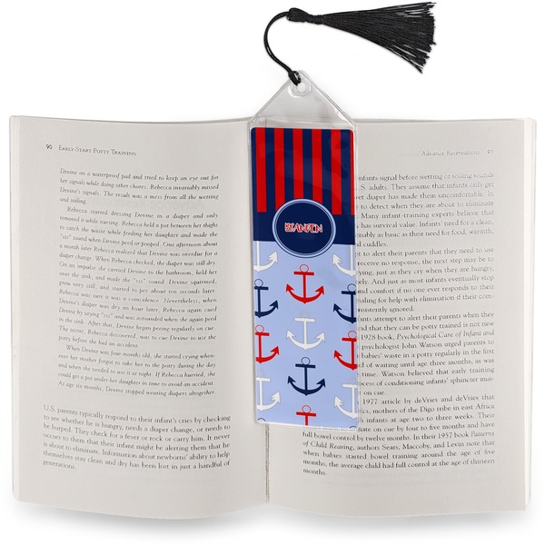 Classic Anchor & Stripes Bookmark with tassel - In book