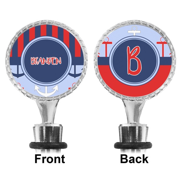 Classic Anchor & Stripes Bottle Stopper - Front and Back