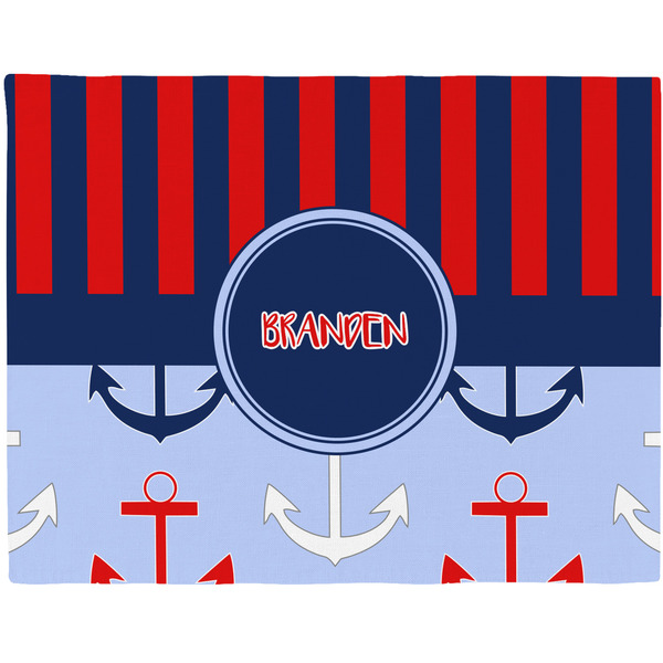 Custom Classic Anchor & Stripes Woven Fabric Placemat - Twill w/ Name or Text