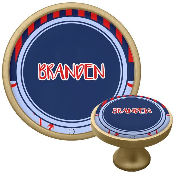Custom Classic Anchor & Stripes Cabinet Knob - Gold (Personalized)