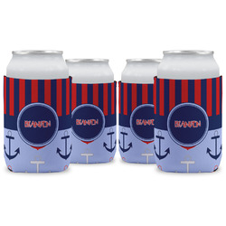 Classic Anchor & Stripes Can Cooler (12 oz) - Set of 4 w/ Name or Text