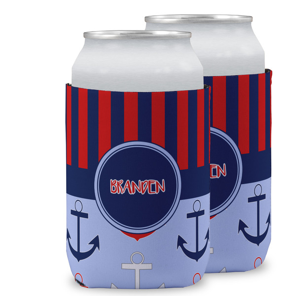 Custom Classic Anchor & Stripes Can Cooler (12 oz) w/ Name or Text