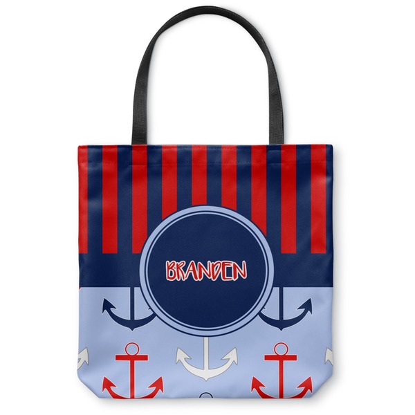 Custom Classic Anchor & Stripes Canvas Tote Bag - Small - 13"x13" (Personalized)