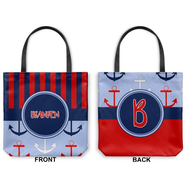 Classic Anchor & Stripes Canvas Tote - Front and Back
