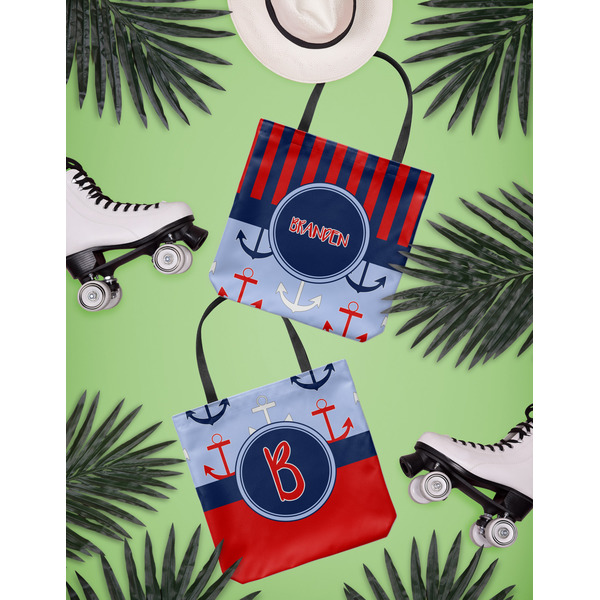 Classic Anchor & Stripes Canvas Tote Lifestyle Front and Back