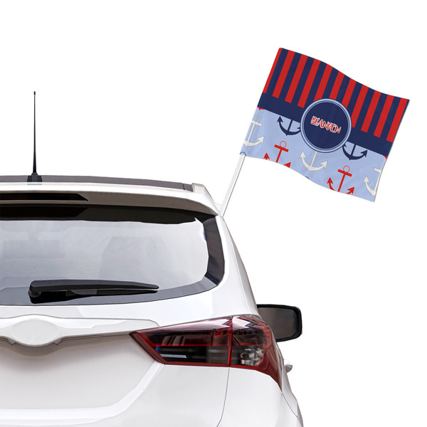 Classic Anchor & Stripes Car Flag - Large - LIFESTYLE