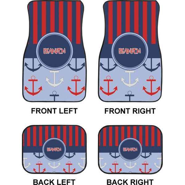 Classic Anchor & Stripes Car Floor Mats Set (2F + 2B)