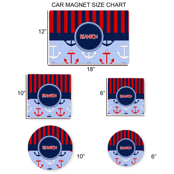 Classic Anchor & Stripes Car Magnets - SIZE CHART