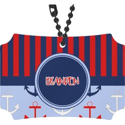 Classic Anchor & Stripes Rear View Mirror Ornament (Personalized)