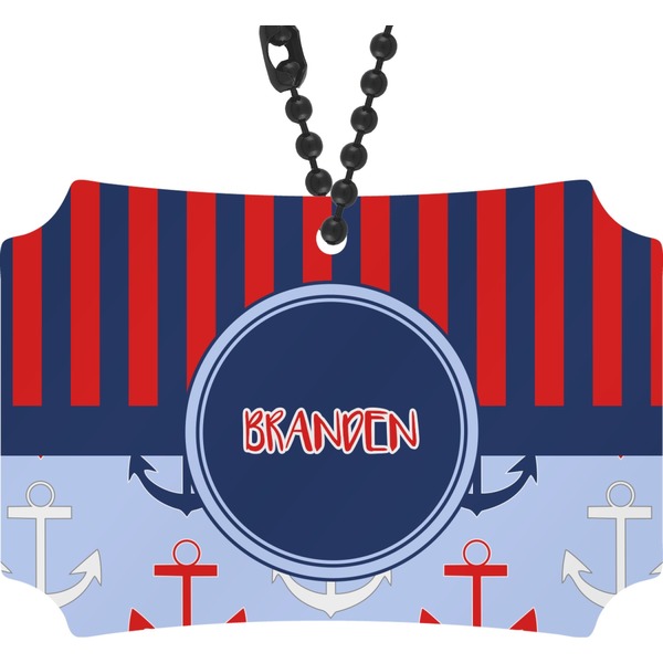 Custom Classic Anchor & Stripes Rear View Mirror Ornament (Personalized)