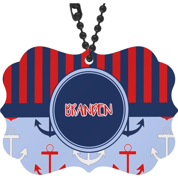 Custom Classic Anchor & Stripes Rear View Mirror Charm (Personalized)