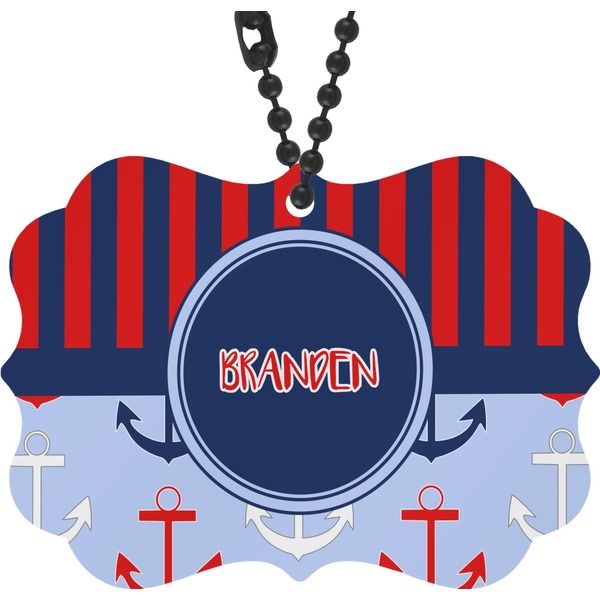 Custom Classic Anchor & Stripes Rear View Mirror Decor (Personalized)