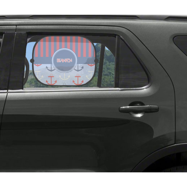 Classic Anchor & Stripes Car Sun Shade Black - In Car Window
