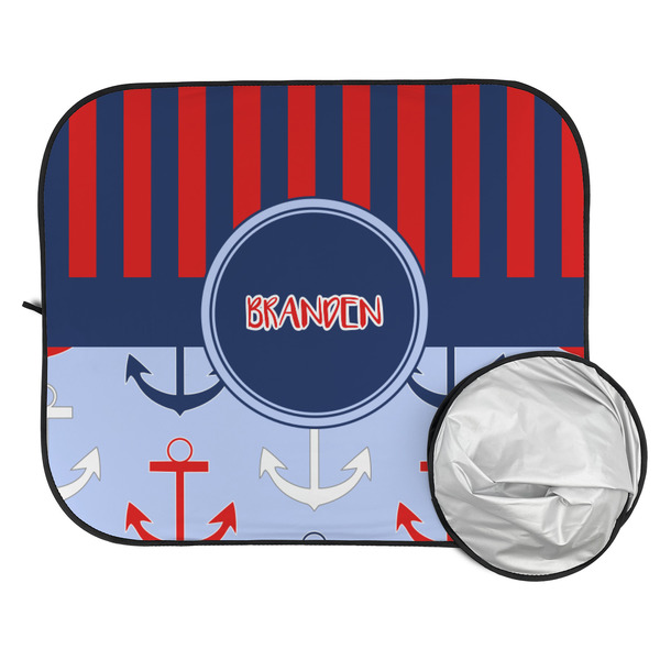 Classic Anchor & Stripes Car Sun Shades - FOLDED & UNFOLDED