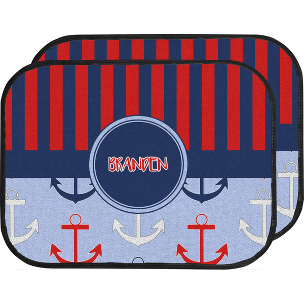 Custom Classic Anchor & Stripes Car Floor Mats (Back Seat) (Personalized)