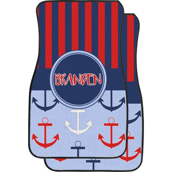 Custom Classic Anchor & Stripes Car Floor Mats (Front Seat) (Personalized)