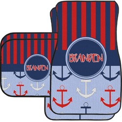 Classic Anchor & Stripes Car Floor Mats Set - 2 Front & 2 Back (Personalized)