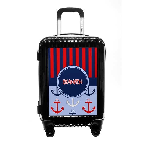 Custom Classic Anchor & Stripes Carry On Hard Shell Suitcase (Personalized)