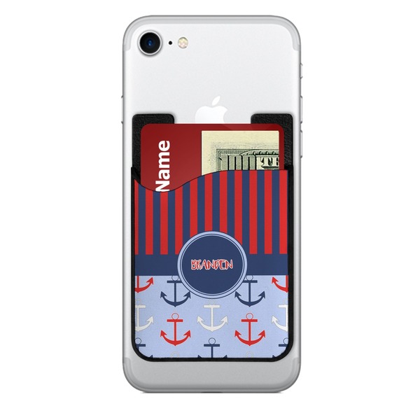 Custom Classic Anchor & Stripes 2-in-1 Cell Phone Credit Card Holder & Screen Cleaner (Personalized)