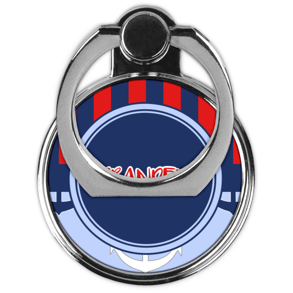 Classic Anchor & Stripes Cell Phone Ring Stand & Holder - Front (Collapsed)