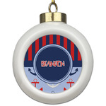 Classic Anchor & Stripes Ceramic Ball Ornament (Personalized)