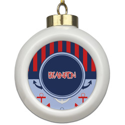 Classic Anchor & Stripes Ceramic Ball Ornament (Personalized)