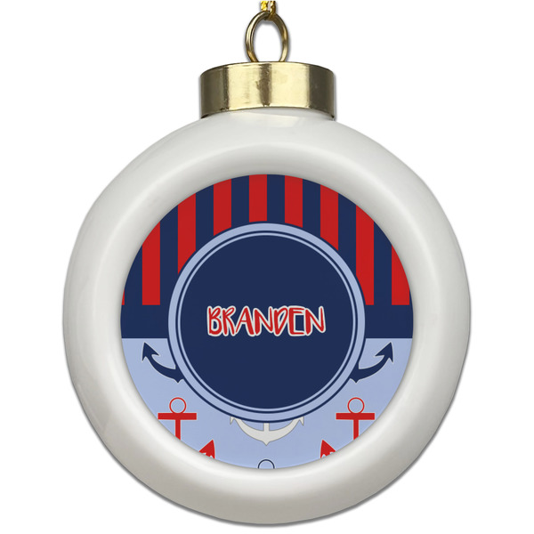 Custom Classic Anchor & Stripes Ceramic Ball Ornament (Personalized)
