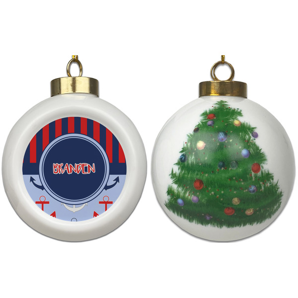 Classic Anchor & Stripes Ceramic Christmas Ornament - X-Mas Tree (APPROVAL)