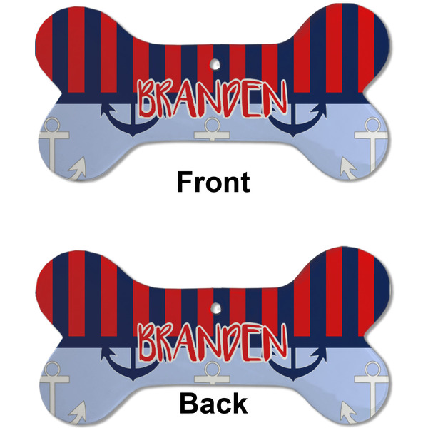 Classic Anchor & Stripes Ceramic Flat Ornament - Bone Front & Back (APPROVAL)