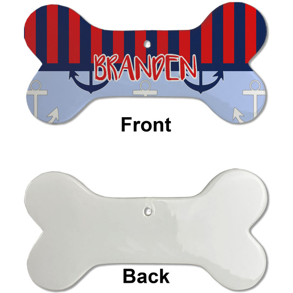 Classic Anchor & Stripes Ceramic Flat Ornament - Bone Front & Back Single Print (APPROVAL)
