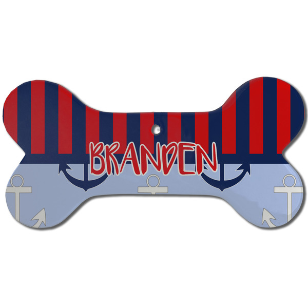 Classic Anchor & Stripes Ceramic Flat Ornament - Bone Front